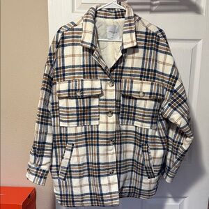 Angel Kiss Cream and Blue Plaid Utility Jacket